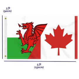 3×5 FT Canada Welsh Flag, Large 100D Canadian Welsh Friendship National Outdoor Banner,Doube Side Printing Decor For Patio Garden With Brass Gromment