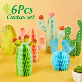 SUNBEAUTY 6 Pieces Cactus Decoration Cacti Honeycomb Balls Green Deoration Party Decoration for Summer Decoration Wedding Birthday Table Decoration Mexico Decoration