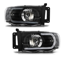 G-PLUS LED Headlight Assembly Front Headlamps, Compatible with 2002-2005 Dodge Ram 1500/Fit 2003-2005 Ram 2500 3500, Clear lens Black Housing Clear Reflector 55077121AF 55077120AF