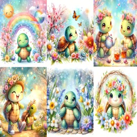 Turtles Animal Prints for Nursery Set of 6, Whimsical Wall Art, Gender-Neutral Watercolor Nursery Decor, Unframed Wall Art, Baby Room Decor, Woodland Animals 11 inch x 14 inch.