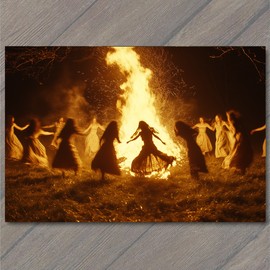 PaperMadDogScar POSTCARD Women Fire Dance Spinning Flames Magical Night Scene Girls Dress Fun