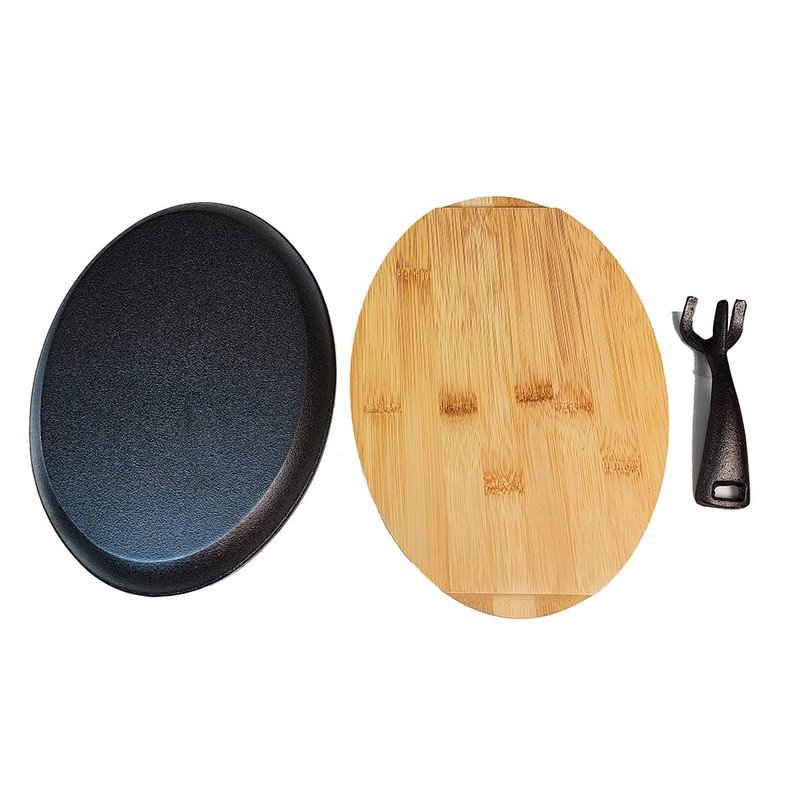 HAWOK Cast Iron Fajita Skillet Japanese Steak Plate with Handle