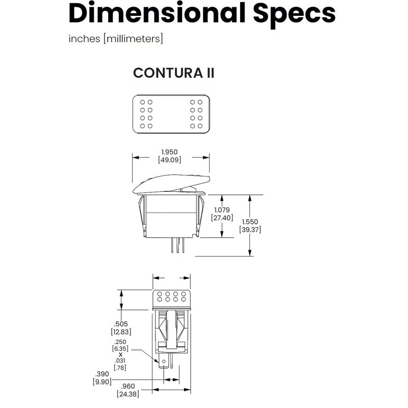Carling Technologies Contura Rocker Switch V1D1S00B-AZC00-000 | SPST ON-None-Off 20A