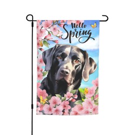 Spring Black Labrador Dog Cherry Blossom Floral Garden Flag 12x18 Inch Welcome Party Decoration Yard Flag For Holiday Season Outdoor