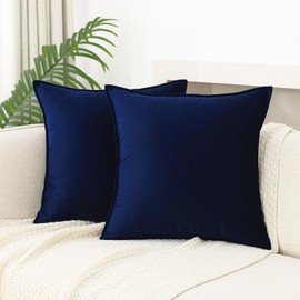JIAHANNHA Velvet Navy Blue Throw Pillow Covers Pack of 2 Decorative Soft for Couch Sofa Bedroom Livingroom Car 20×20 Inches
