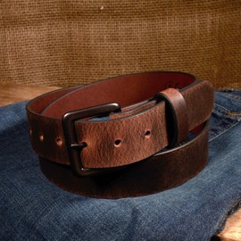 Nohma Leather, Men's Leather Belt, Made in USA, Full-Grain Leather, Casual Everyday Wear Belts, Amish Handmade (Vintage Brown 5550-GM, 38" (Size 34 Pants) - Check Size Guide)