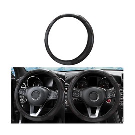 Adunsiaoto Steering Wheel Cover Genuine Leather Breathable Anti Slip Breathable Steering Wheel Protector Suitable for Car/SUV, Cosy Breathable Steering Wheel Protector (Black)