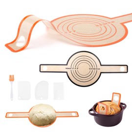 CJyone 6 Pieces Silicone Bread Sling Sourdough Bread Baking Supplies Oven Liners Silicone Baking Mat for Dutch Oven Dough Cookies Transfer Baking, large, orange and black