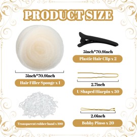 Hair Sponge for Updo, Hair Bumps for VolumeI Insert, Hair Filler and Hairpins Tool with Bobby Pins, 100 Rubber bands, 50 U Shape Hair Pins, 20 Hair Clips, 2 Black Plastic Clips (Beige)