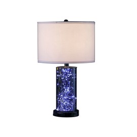 LOPOO Mid-Century Table Lamp with Glass Cylinder Body and White Cotton Shade, Black Chrome Finish, 21.25 Inches Tall