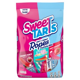 SweeTARTS Ropes Candy, Variety Mix, Cherry Punch, Twisted Rainbow Punch, Tangy Strawberry, Soft and Chewy, 15 oz