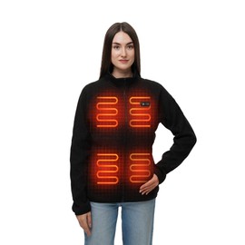HENNCHEE Heated Fleece Jackets for Women with 12V 16000mah Battery Pack, Zip Up Heating Sweater, Knitted Sweatshirt Coat Black L