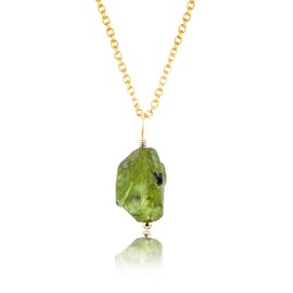 JEWEL OF ROCKS Natural Raw Green Peridot Pendant Necklace, Rough Crystal, Healing Stone, Women Gift Jewelry, Dainty Necklace, Hypoallergenic Gold Chain 18 inch