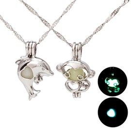 jupica Glow in the Dark Necklace, Luminous, Glow in the Dark Pendant, Animal, 2 Piece Set, Dolphin, Monkey