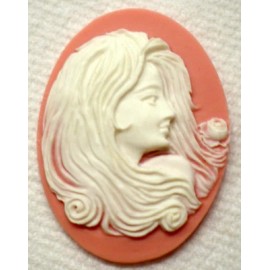 4 -40x30mm White /Pink Beautiful Victorian Long Hair Right Face Women Cameo