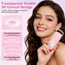Visible Heated Eyelash Curler, Rechargeable Electric Eyelash Curlers 10S Fast Heat, Safe Anti-Burn Mini Heat Eye Lash Curler 24Hrs Long Lasting Natural C Curl Lashes (Pink)
