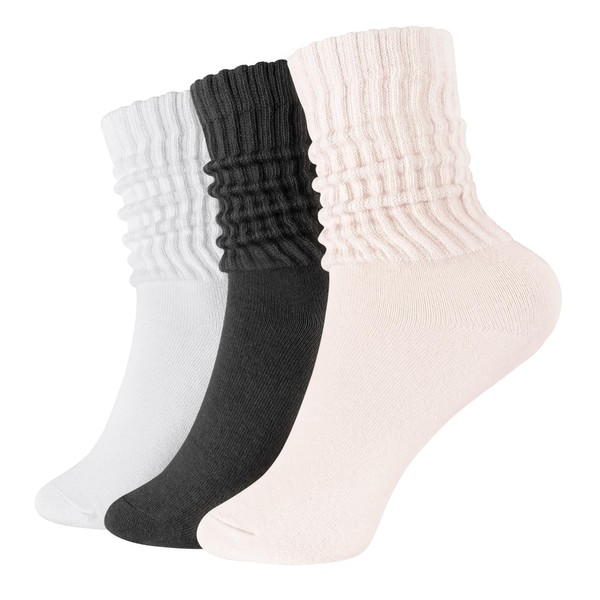 Women’s Scrunch Socks 3-Pack - Retro Solid Cotton Boot Calf
