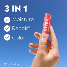 NIVEA Peach Lip Care - Tinted Lip Balm for Beautiful, Soft Lips - Pack of 4