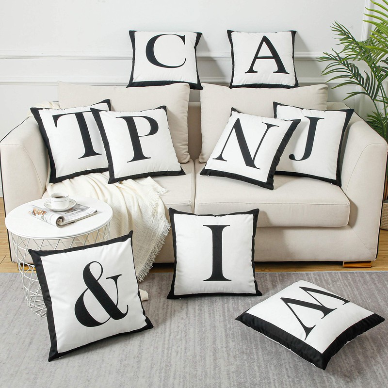 26 Letter & Sign Throw Pillow Covers Decorative Pillowcase Black/White