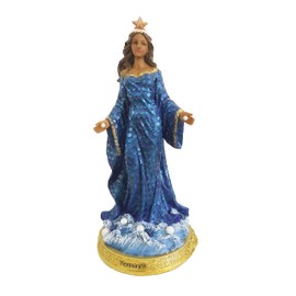 Santo Orisha Yemaya Sculpture Orisha Statue Yemaya Estatua Santeria Sculpture (8 Inches), Blue, White, Gold