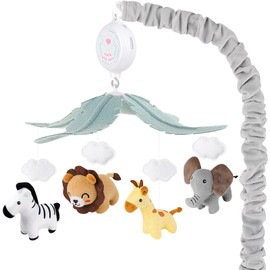 PIIKAGO Animals Crib Mobile for Boys & Girls - Safari Baby Mobile for Crib with Upgraded 3-Mode Music Box, Nursery Mobiles, Fits Standard Cribs