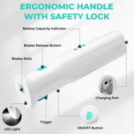 HAUSHOF Cordless Electric Knife Set for Meat Slicing, 8V Electric Carving Knife for Fish, Bread, Turkey, Rechargeable Meat Cutter with Reciprocating Stainless Steel Blades, Safety Lock & Storage Case