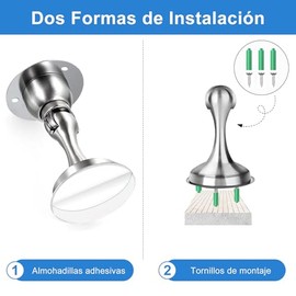 LSXD Tope de Puerta Magnético, 2 PCS Inoxidable Door Stopper, Imanes para Puertas con Cinta Adhesiva y Tornillos, Detenedor de Puerta Protector de Pared Contra Golpe para Dormitorio, Cocina, Plata