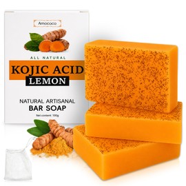 Jabón en barra artesanal de cúrcuma con vitamina C, Piel natural, tono uniforme y exfoliación suave, Jabón de limón hecho a mano para rostro y cuerpo 