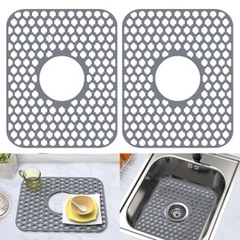 BEHOK 2 Pack Silicone Sink Protectors for Kitchen Sink, Bathroom Sink, 13.58"x 11.6" Heat-resistant Sink Mat, Non-Slip and Durable Sink Protector Silicone, Center Drain, Gray