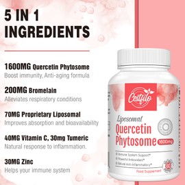 Liposomal Quercetin Phytosome 1600mg Per Serving, with Bromelain & Vitamin C, 20X Higher Absorption, 60 softgels (60 Count (Pack of 4))