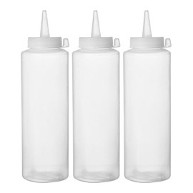 HENDI Dispenser Bottle, Quantity: 3, Easy Squeeze, for Sauces, Squeeze Bottle, Squeeze Bottle, Dosing Bottle, 350 ml, Diameter 55 x (H) 205 mm, Polyethylene, Polypropylene Cap, Transparent