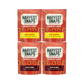 Variety Pack Snaps Veggie Chips - Baked Red Lentil Snacks, 2 Hot & Spicy & 2 Kick'n BBQ Flavors, Healthy Gluten-Free Snack, Crunchy, Protein-Rich, Low Calorie, 4-Pack, Perfect for Guilt-Free Snacking