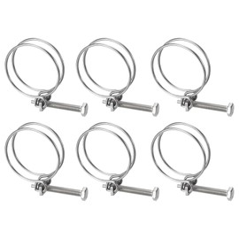 sourcing map 6Pcs Double Wire Hose Clamp, 53-60mm Adjustable Stainless Steel Wire Hose Clips with M8 Bolt for Dust Collection Hose, Pump Hose Pipe