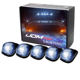 iJDMTOY Black-Out Smoked Lens Xenon White LED Illuminated Cab Roof Clearance Marker Lamps Compatible with Truck SUV 4x4, 5-Piece Roof Running Light Set Powered by (5) 5050-SMD LED Bulbs