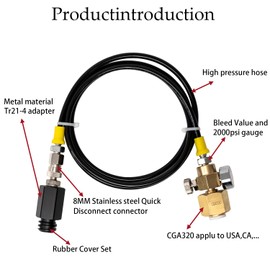 YuanWH Enhanced Soda Maker Adapter, TR21-4 to CGA320 Conversion with 60"" High-Pressure Hose, Direct Connector for Soda Club, Includes Gauge and Bleed Valve, Black, 3PA-GFP-74C334