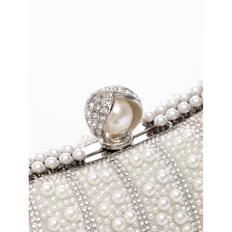 Zweig & Ewigkeit Elegant Silver Pearl Rhinestone Clutch Bag, White