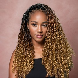 18 Inch Boho Box Braids Crochet Hair Bohomian Crochet Box Braids Curly Ends 7 Packs Pre Looped Goddess Box Braids Crochet Hair for Women, 1B/30/27