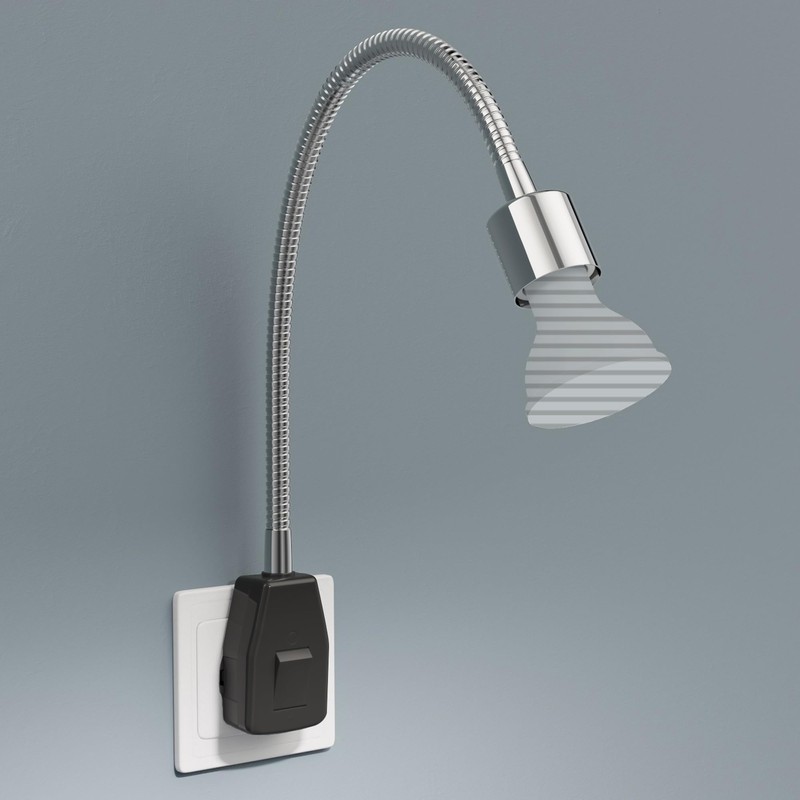 ledscom.de LESCH Socket Light / Reading Lamp Gooseneck Switch Chrome