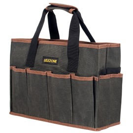 Tool Bag 16 oz. Waxed Canvas Tool Bag Large Capacity Tool Storage Tote comes with a Main Compartment and 12 Exterior Pockets for Wrenches, Scissors, Hammers or a set of Garden Tools and More ArmyGreen