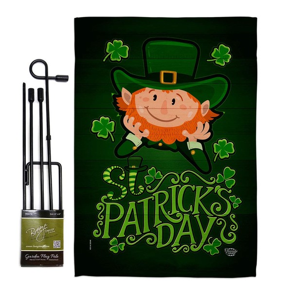 Ornament Collection Lucky Leprechaun Garden Flag Set with Stand Spring