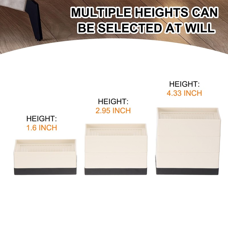 sourcing map 4-Pack Rectangle Bed Risers, 1.6 Inch Full Edge