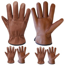 OLSON DEEPAK 3pairs Brown XL Cowhide Leather Work Gloves for Men & Women,Thornproof Construction Leather Garden Working Gloves,Outdoor Workshop,Yard,Warehouse