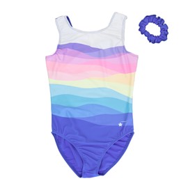 Destira In The Clouds Leotard For Girls Gymnastics, Blue, Green, Pink and Purple Waves, In the Clouds, Child Medium (8)