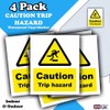 Pack of 4 Caution Trip Hazard Waterproof UV Resistant Vinyl
