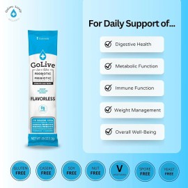 GoLive Prebiotic & Probiotic for Women, Men Kids. Flavor-Free, Sugar-Free,15-