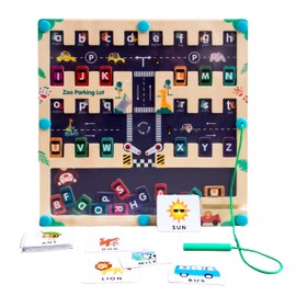 MINI MINDS Letter Magnetic Maze Wooden Alphabet | Education Alphabet | ABC Toys for Child Montessori Educational Toys for Kids Alphabet Sorting Toys for Boys and Girls On The Go Letter (Cars, Square)