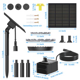 Solar Water Fountain for Bird Bath Upgrade Solar Panel Adjustable Flow Water Fountain 2W 7V Solar Powered Water Pump for Water Feature Small Pond