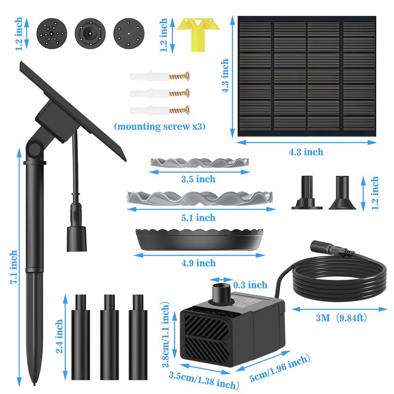 Solar Water Fountain for Bird Bath Upgrade Solar Panel Adjustable