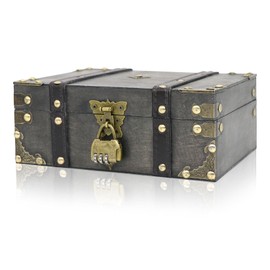 Forhandy Wooden Treasure Chest 24 x 17 x 10 cm - Vintage Treasure Chest with Lock Pirate Treasure Chest Children Gift Chest Treasure Chest Wedding for Storage Decoration