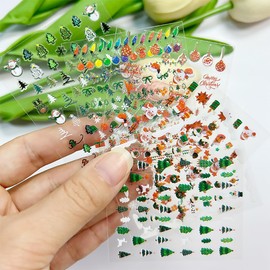 30 Sheets Christmas Nail Art Stickers 3D Self Adhesive Santa Claus Elk Snowman Christmas Tree Design Xmas Nail Decals Nail Art Supplies Winter Holiday Nail Stickers for DIY Xmas Manicure Decoration